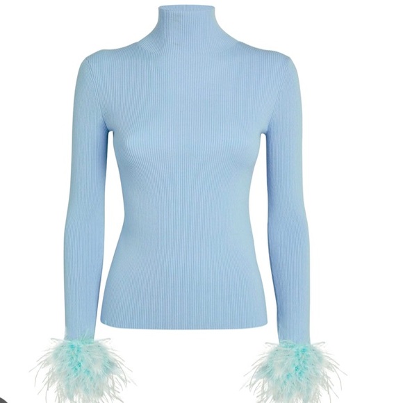 MAJE baby blue turtleneck with feather trim sweater sz 2 - Picture 1 of 11